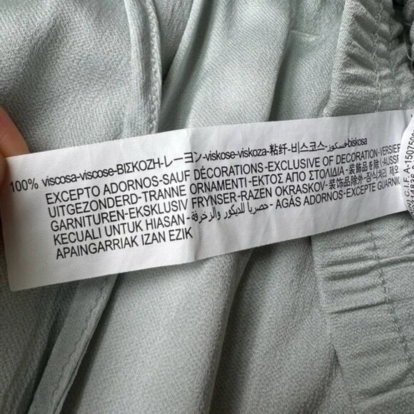 Zara Blue Satin Leaf Beaded Drawstring Waistband Wide Leg Pants - Picture 8 of 8